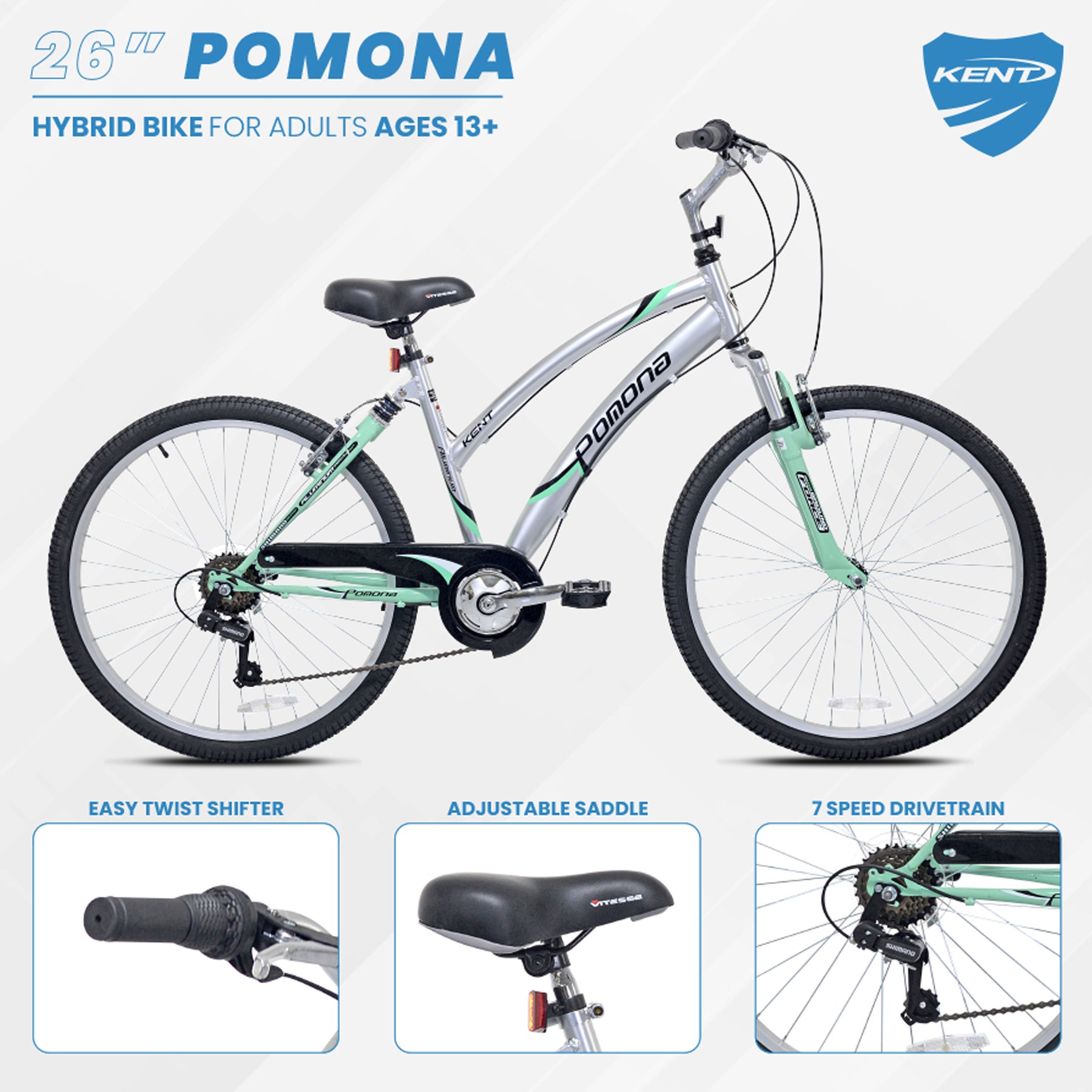 26" Kent Pomona | Hybrid Comfort Bike for Women Ages 13+