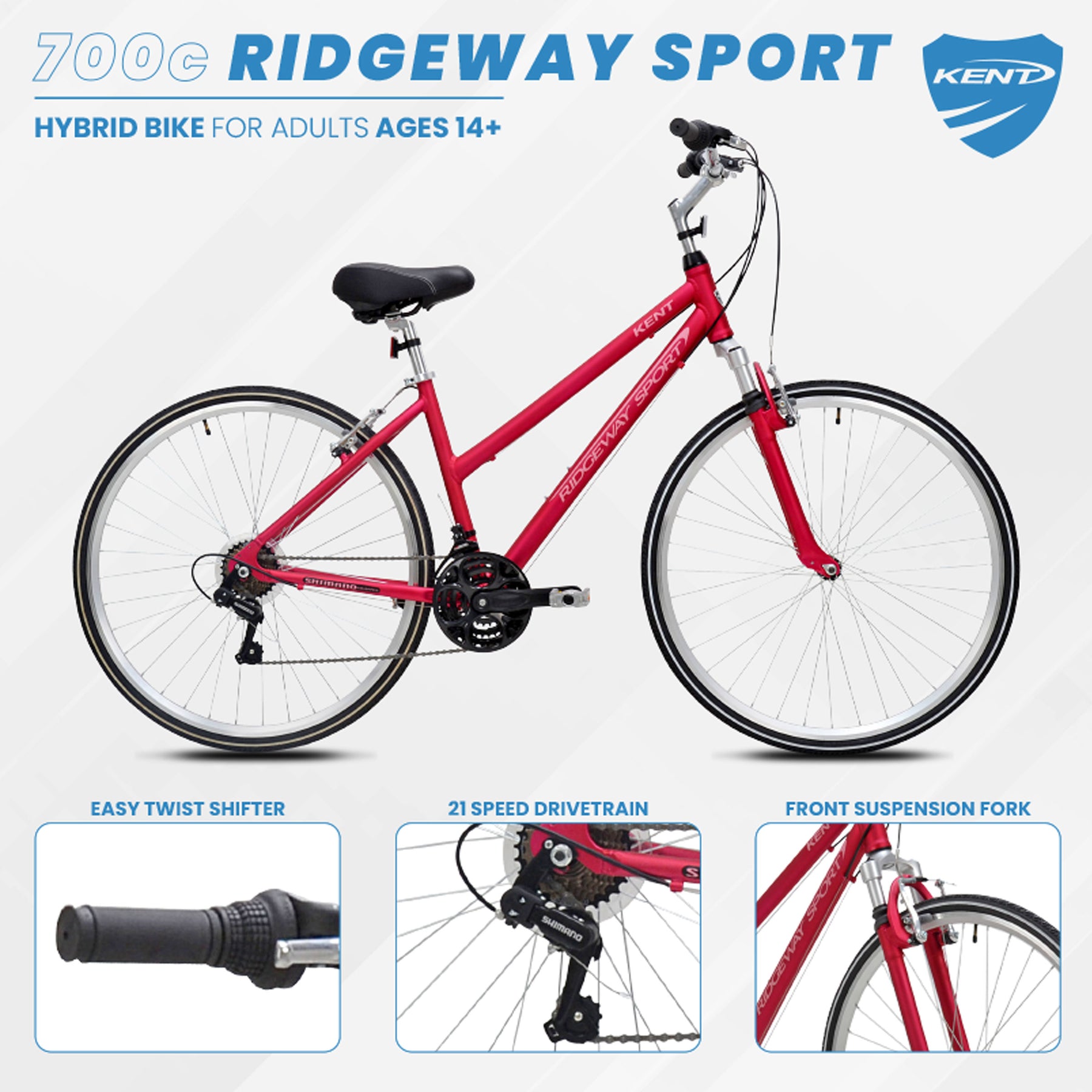 700c Kent Ridgeway Sport | Hybrid Comfort Bike for Women Ages 14+