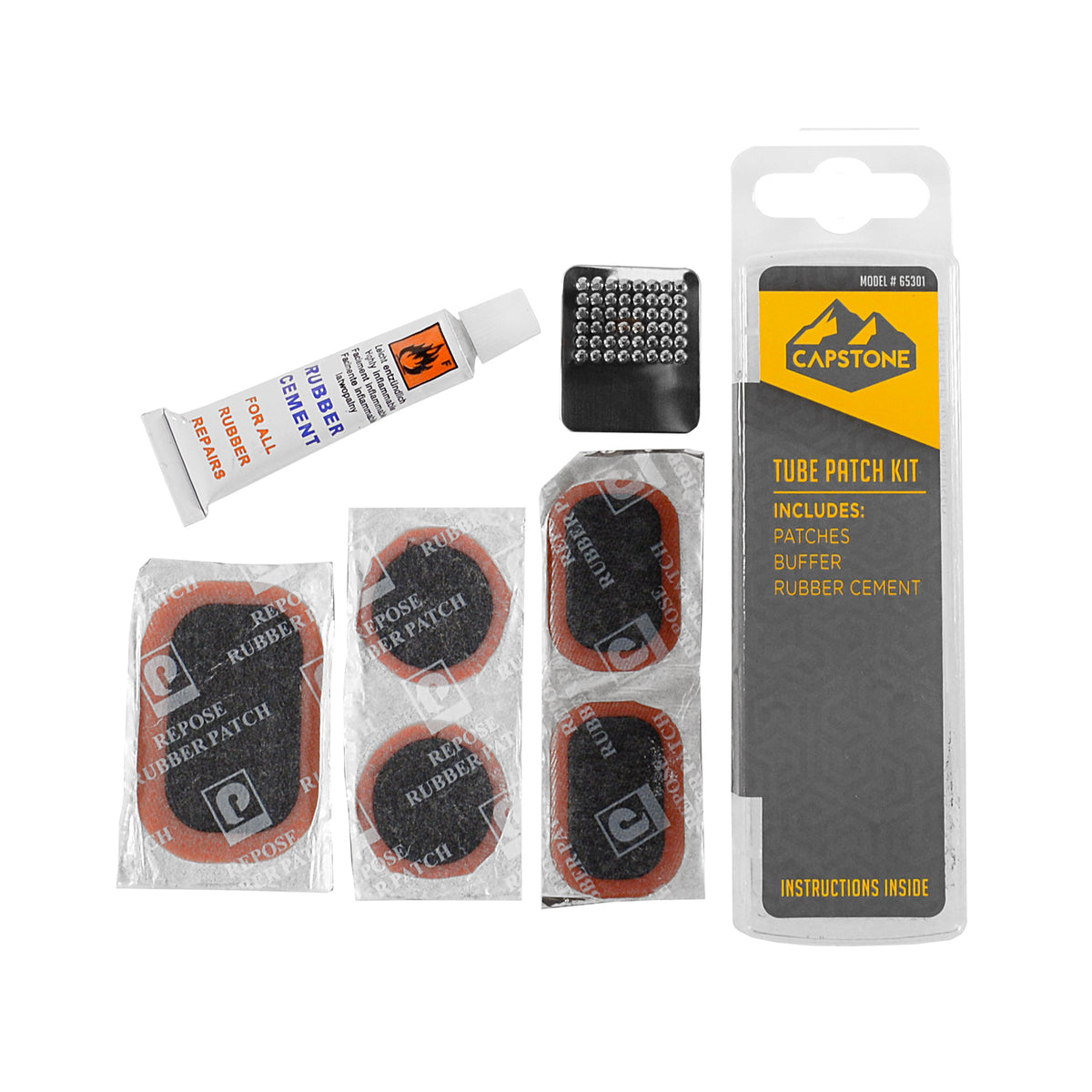 Capstone Tube Patch Kit | Includes 5 Patches, Rubber Cement, & Buffer