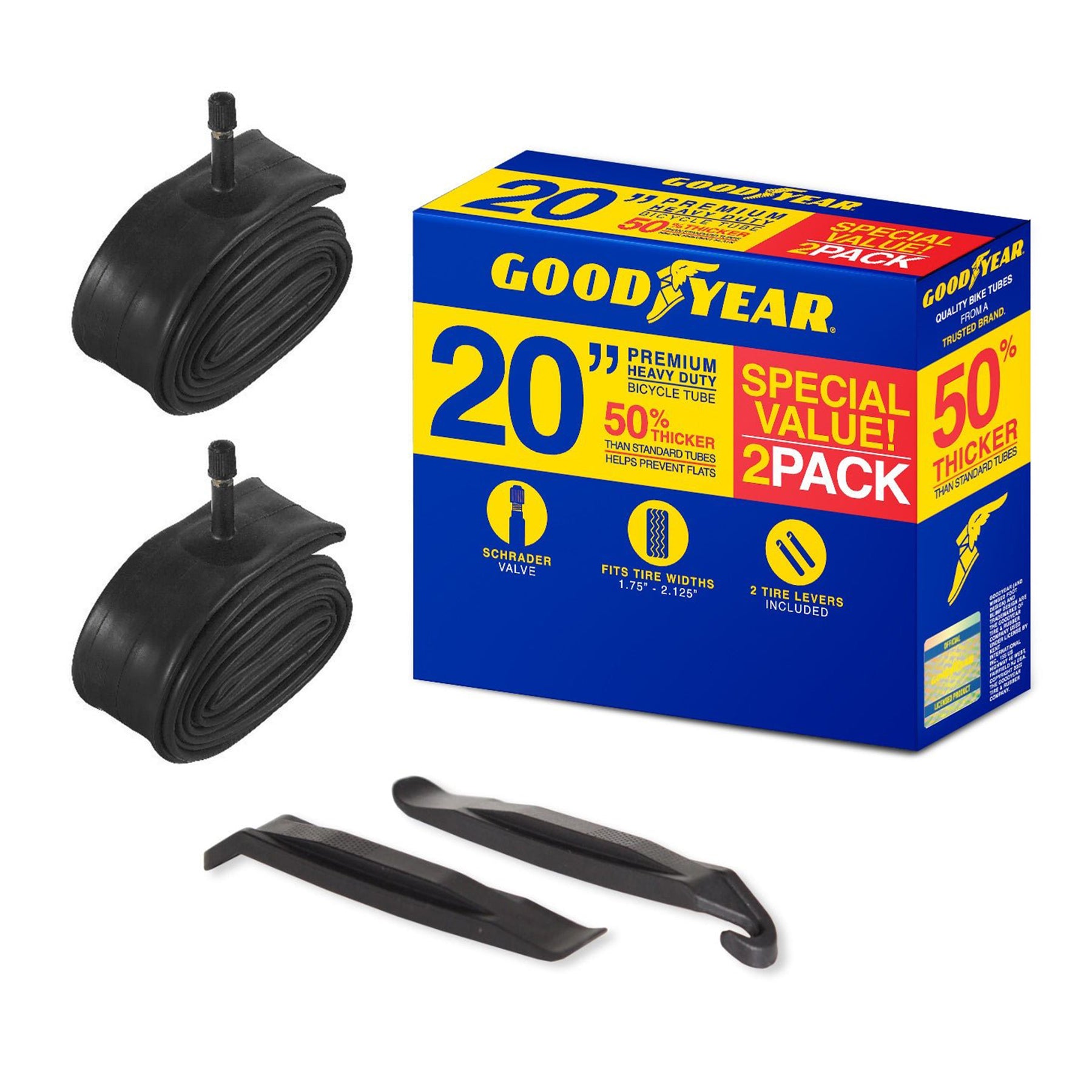 Goodyear® Heavy Duty Bike Inner Tube | 2 Pack | 20" x 1.75"-2.215"