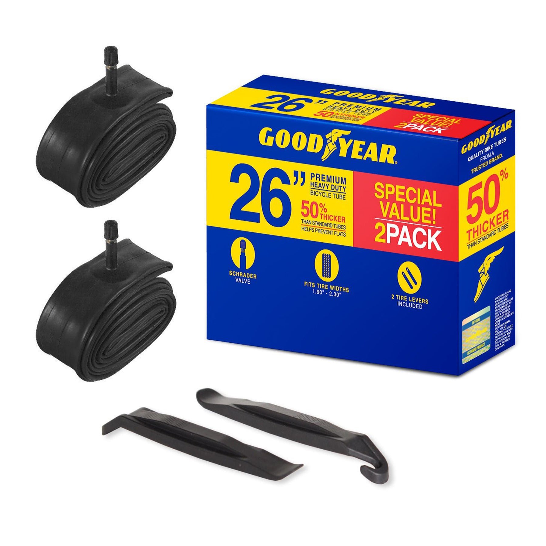 Goodyear® Heavy Duty Bike Inner Tube | 2 Pack | 26" x 1.90" - 2.3"