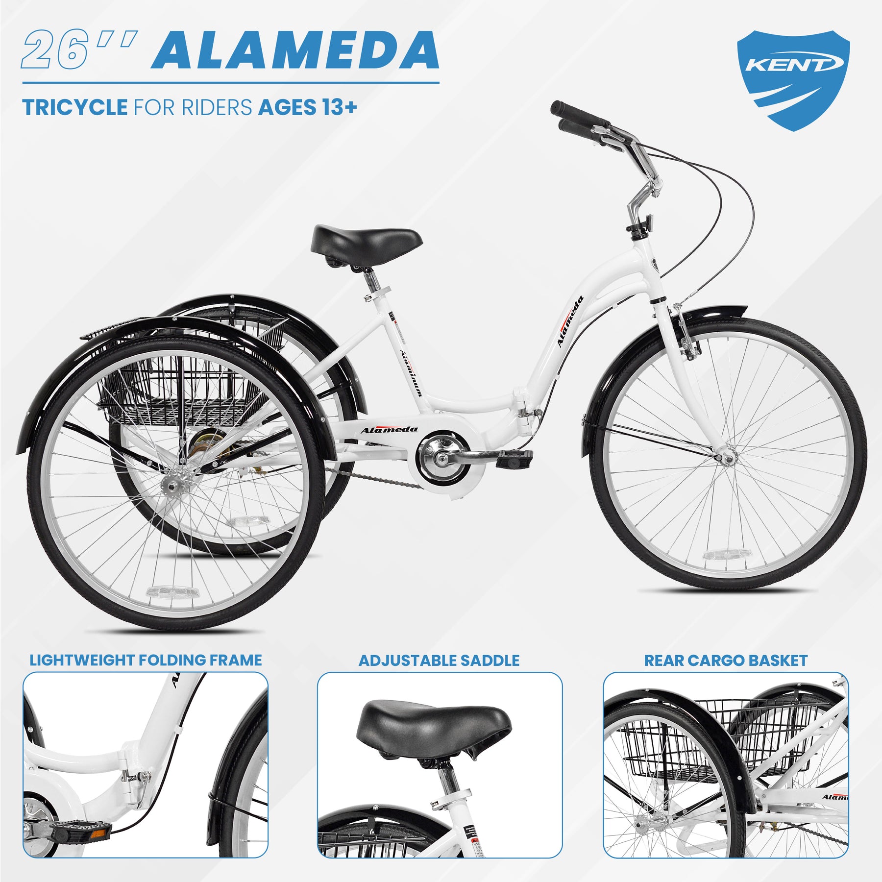 26" Kent Alameda | Folding Tricycle for Adults Ages 13+