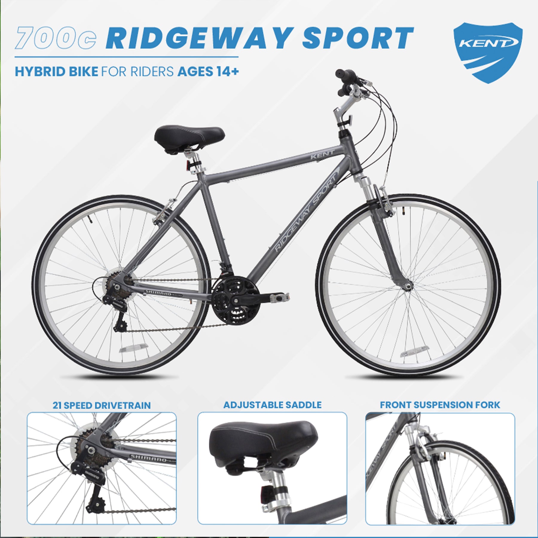 700c Kent Ridgeway Sport | Hybrid Comfort Bike for Men Ages 14+