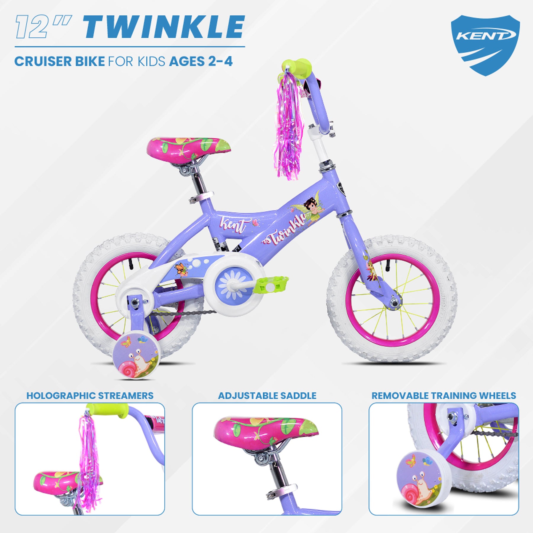 12" Kent Twinkle | Cruiser Bike for Kids Ages 2-4