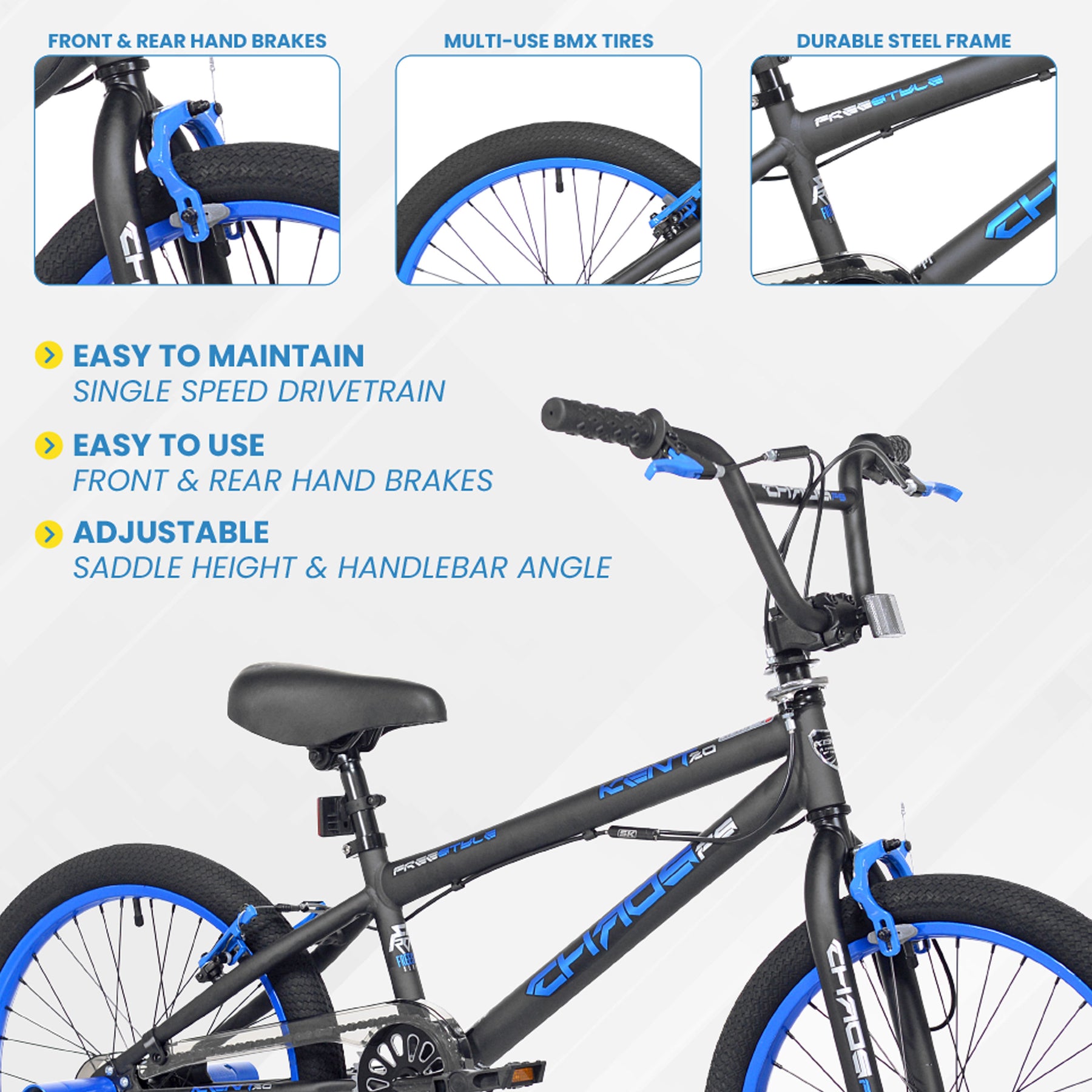 speed bmx bicycles Kent 20" Chaos Boy's Bike, Matte Blue/Black