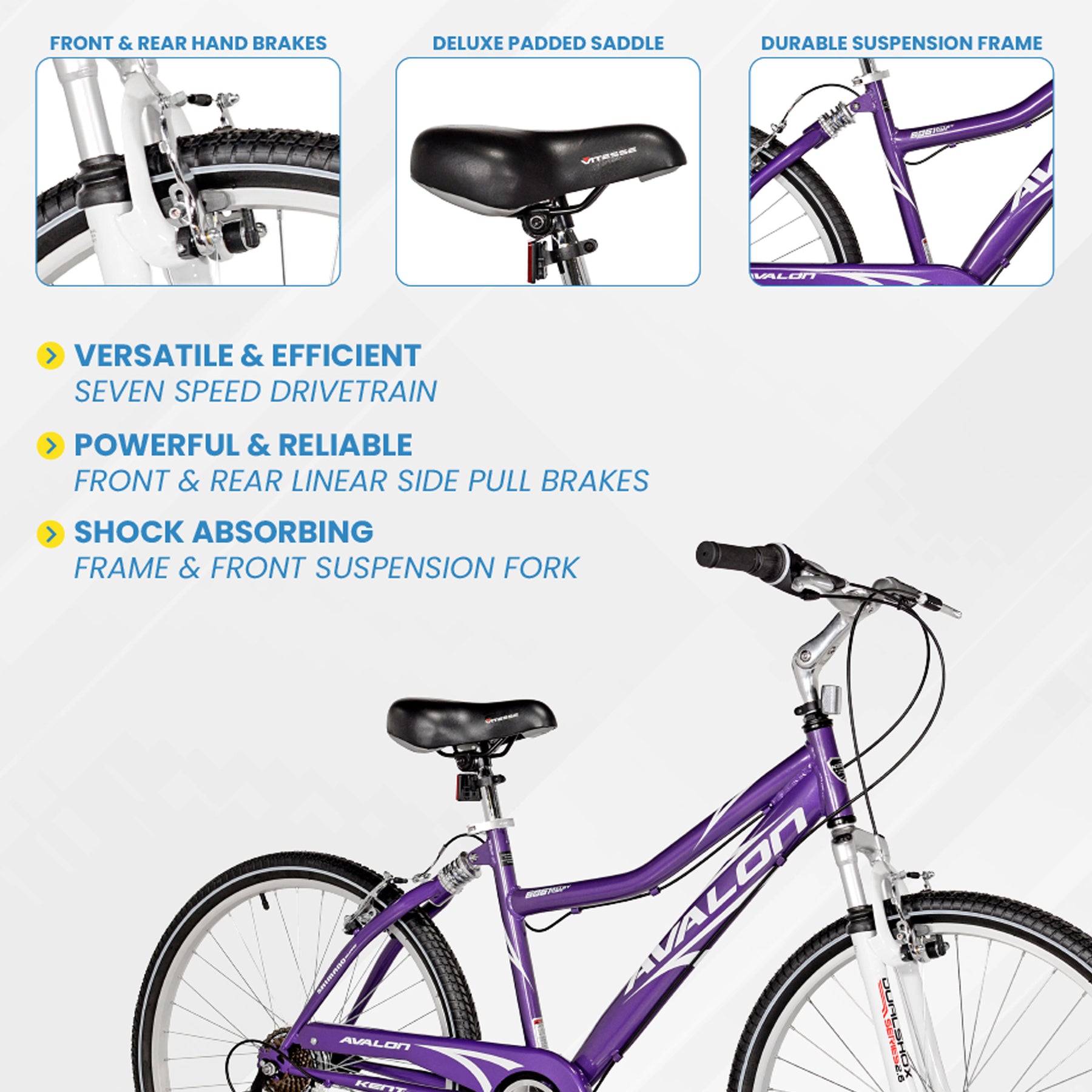 NEXT Avalon Comfort Bike, Full Suspension, Women's, Purple NEXT Avalon Comfort Bike, Full Suspension, Women's, Purple