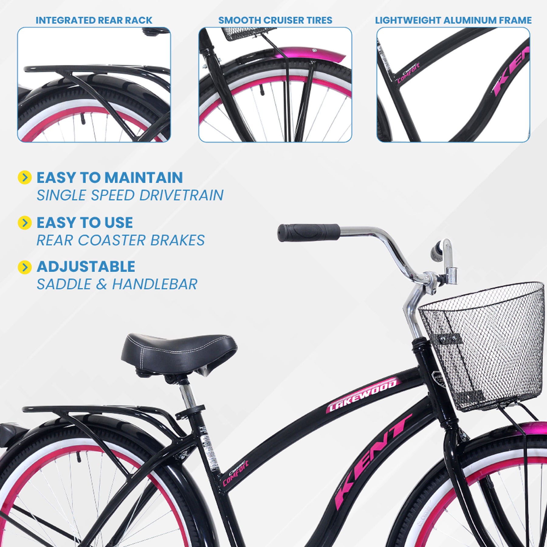 26" Kent Lakewood | Cruiser Bike for Women Ages 13+