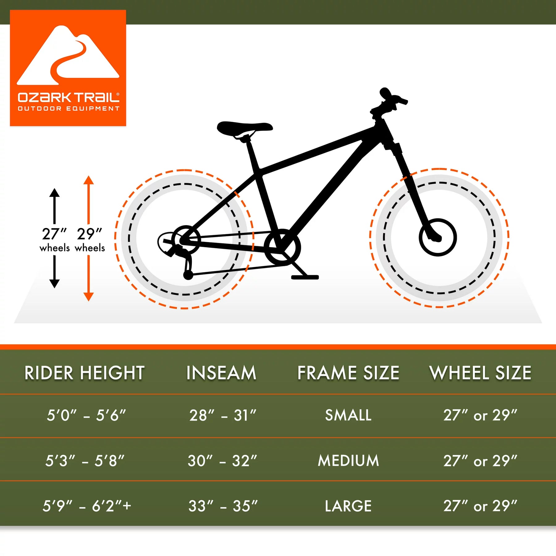 Mountain bike sizes for adults sale