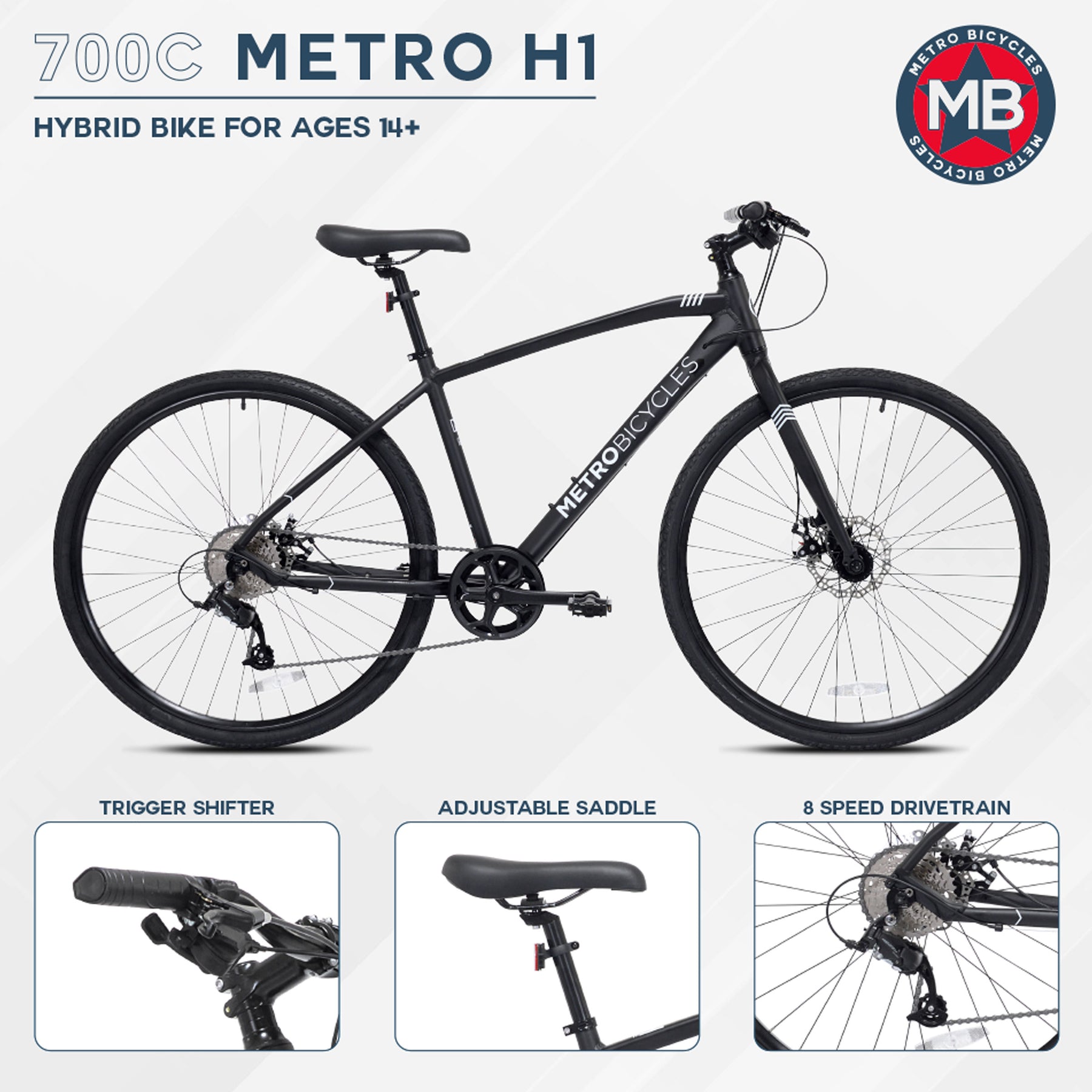 700c METRO H1 | Hybrid Comfort Bike for Men Ages 14+