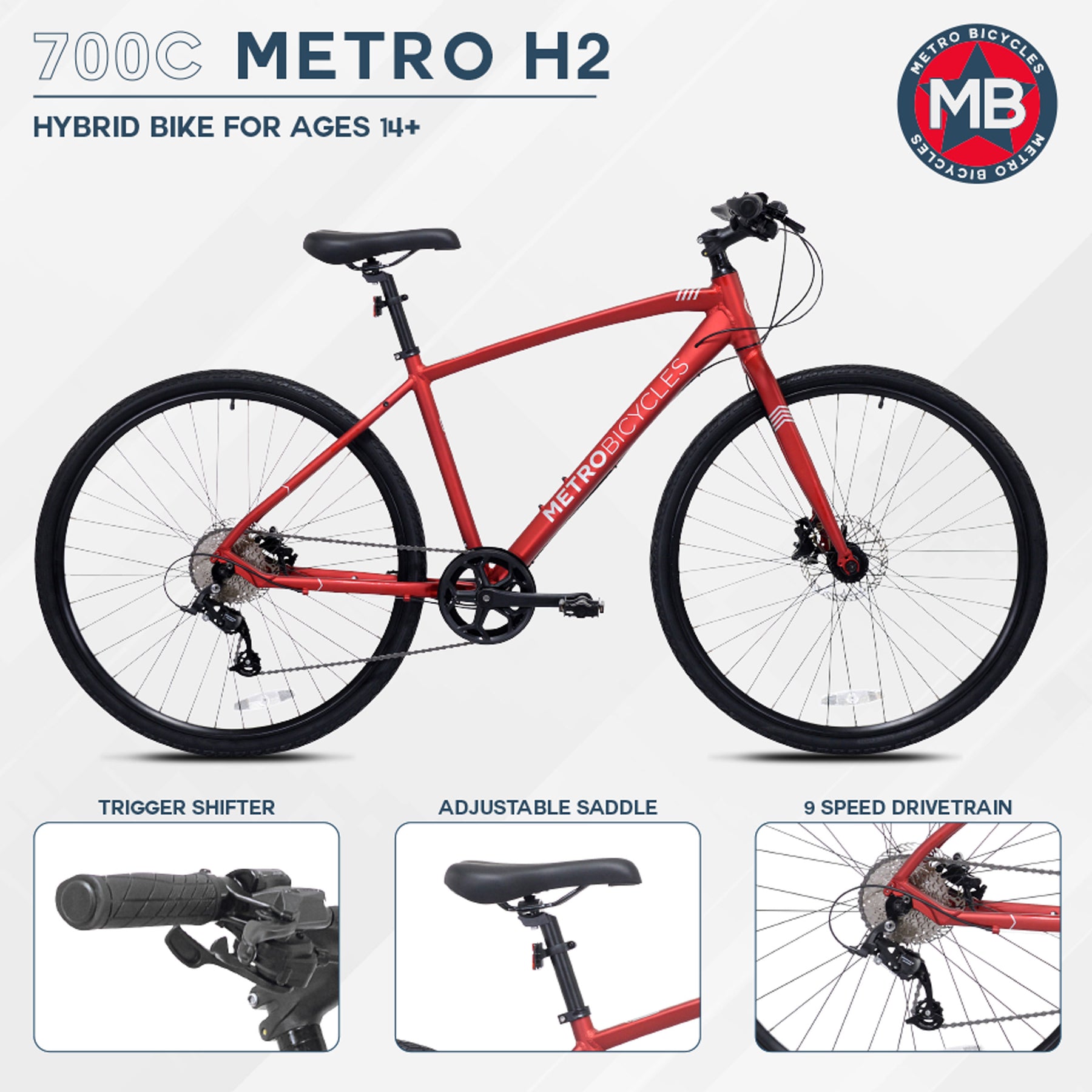 700c METRO H2 | Hybrid Comfort Bike For Men Ages 14+