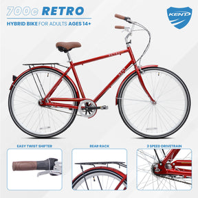 700c Kent Retro Hybrid Comfort Bike for Men Ages 14+