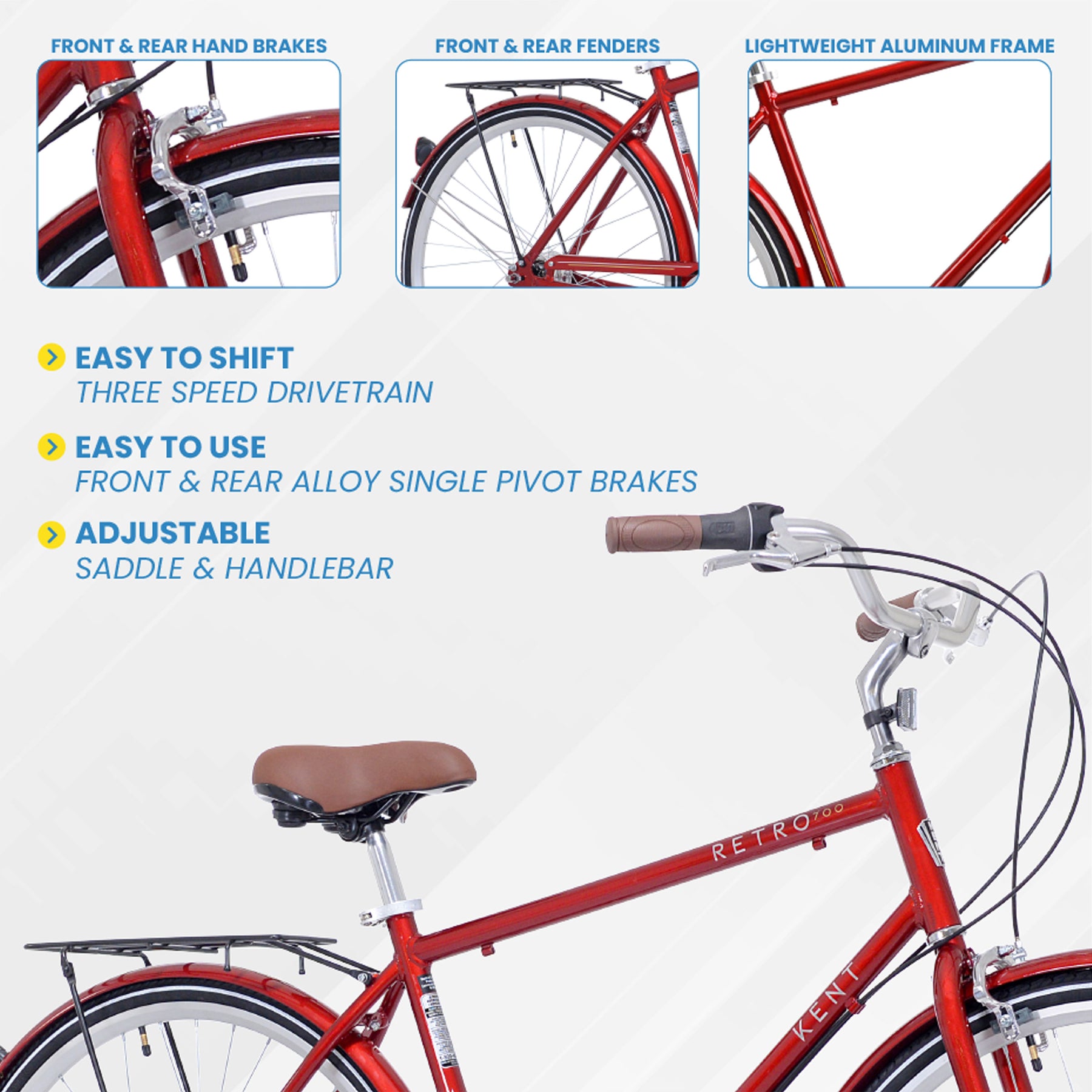 700c Kent Retro | Hybrid Comfort Bike for Men Ages 14+