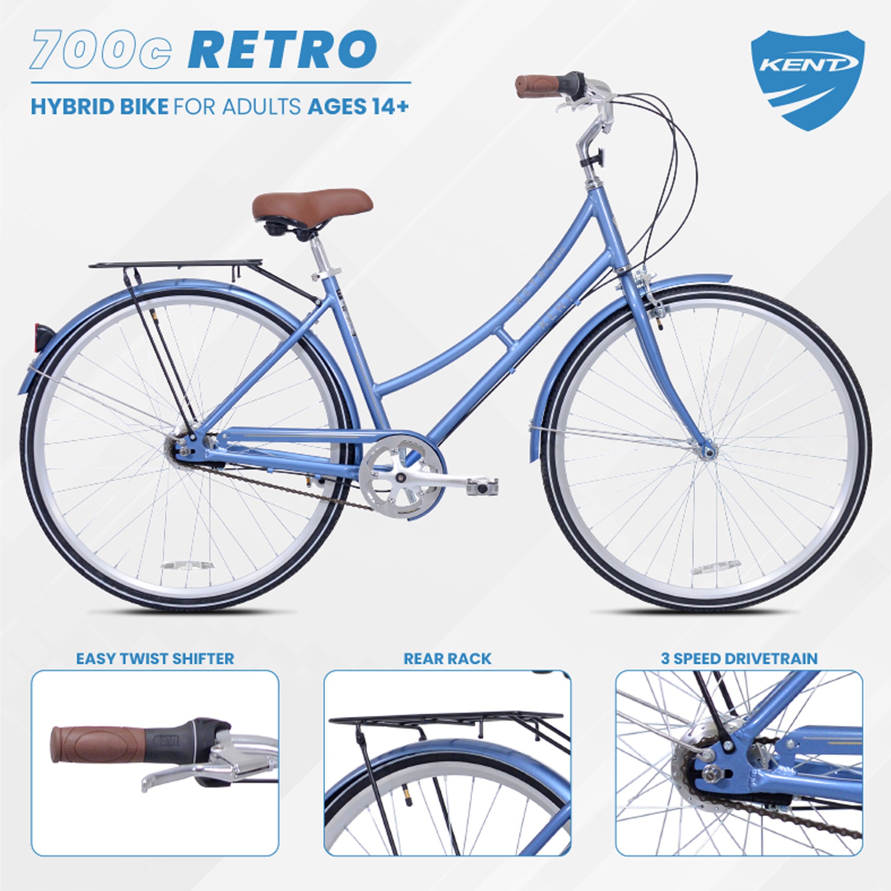 700c Kent Retro | Hybrid Comfort Bike for Women Ages 14+