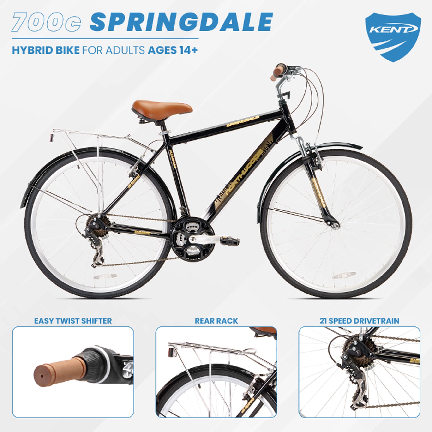 700c Kent Springdale Hybrid Bike for Men Ages 14