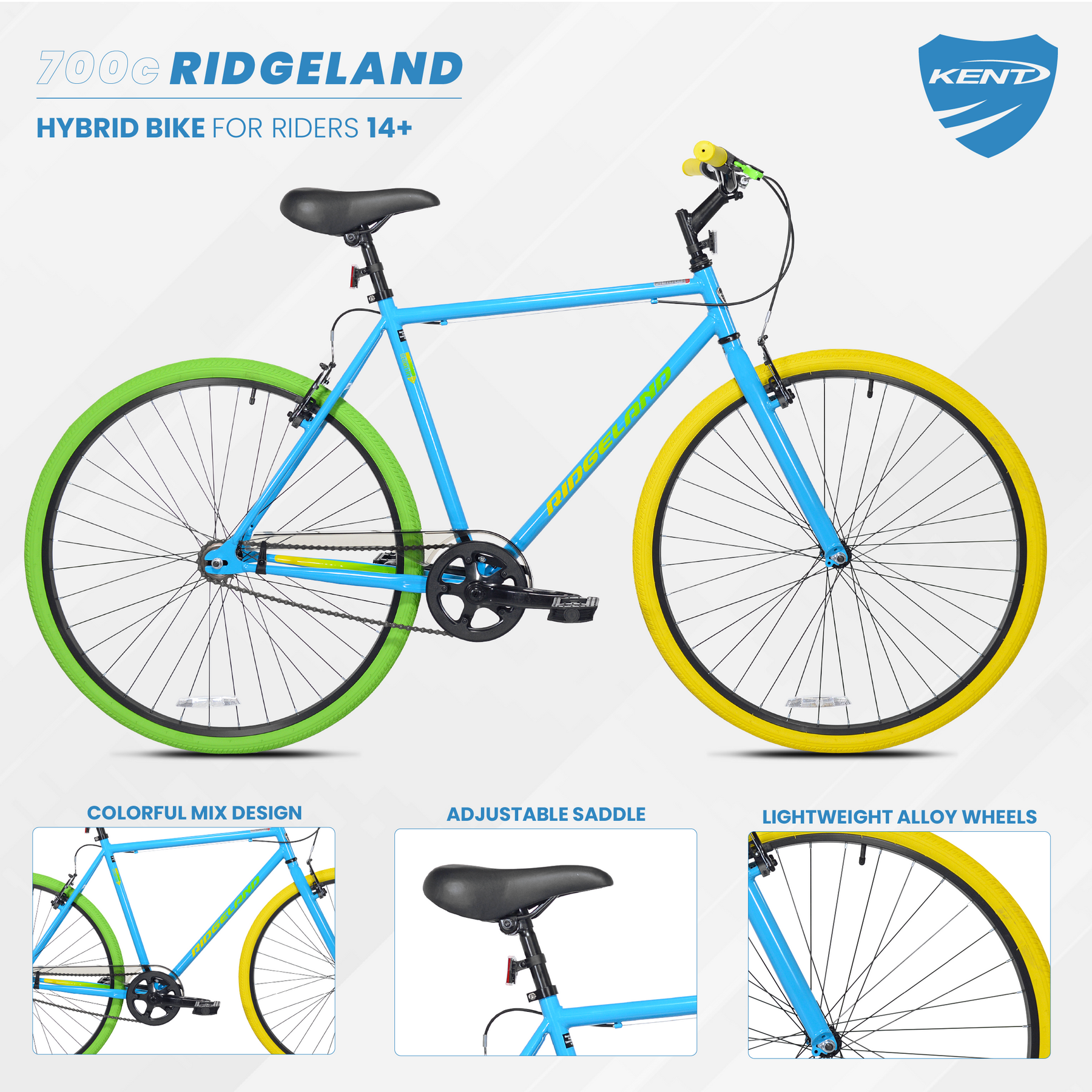 700c Kent Ridgeland Hybrid Bike for Adults Ages 14