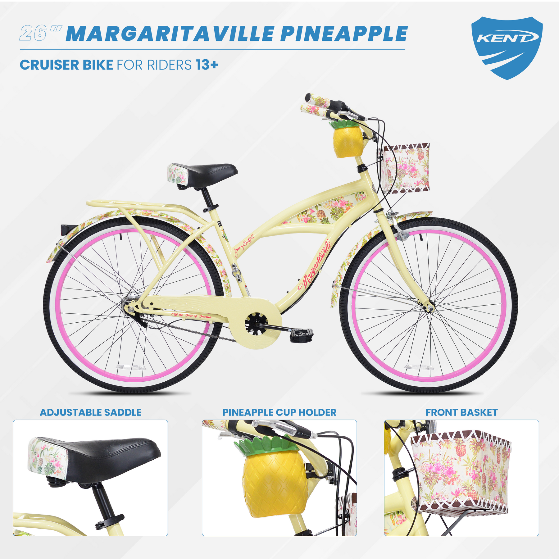 26" Margaritaville® Pineapple | Cruiser Bike for Women Ages 13+