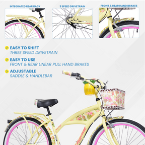 26" Margaritaville® Pineapple | Cruiser Bike for Women Ages 13+