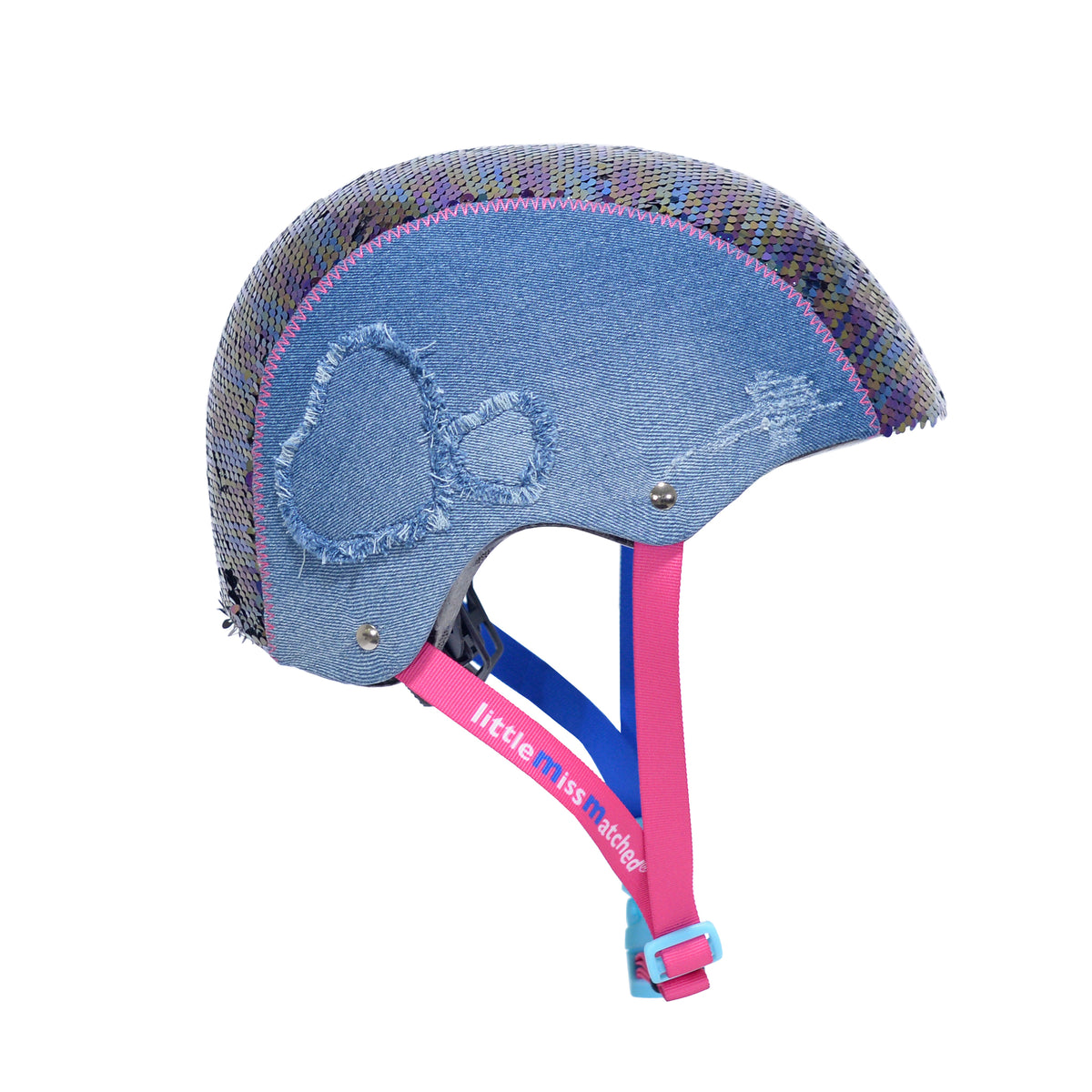 LittleMissMatched® Denim Sequin Youth Helmet | Helmet for Kids Ages 8+