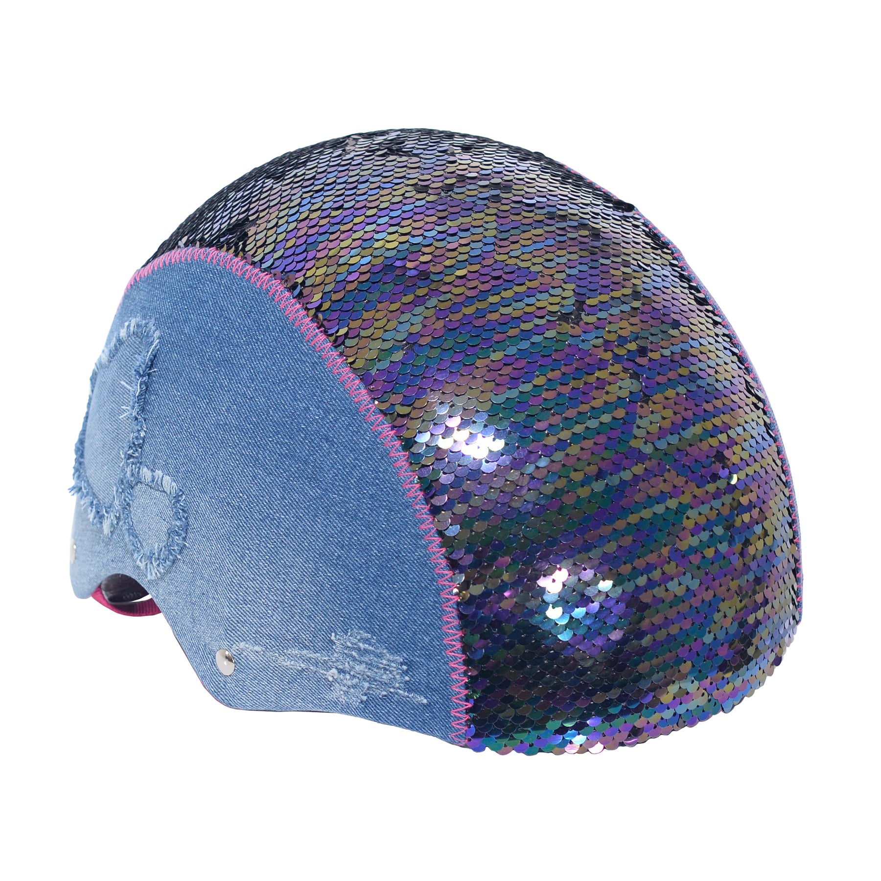 LittleMissMatched® Denim Sequin Youth Helmet | Helmet for Kids Ages 8+