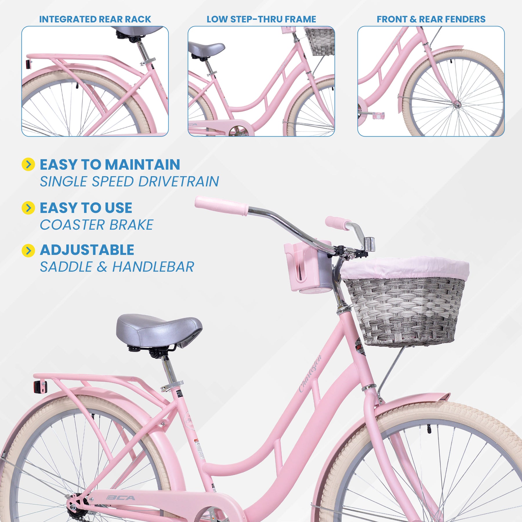 Bca Charleston Cruiser Pink 26 Inch Cruiser Bike 26