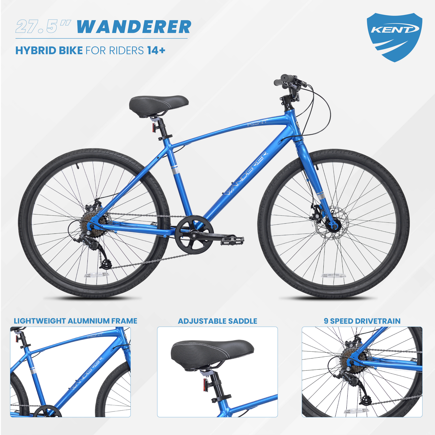 27.5" Kent Wanderer | Hybrid Comfort Bike for Men Ages 14+