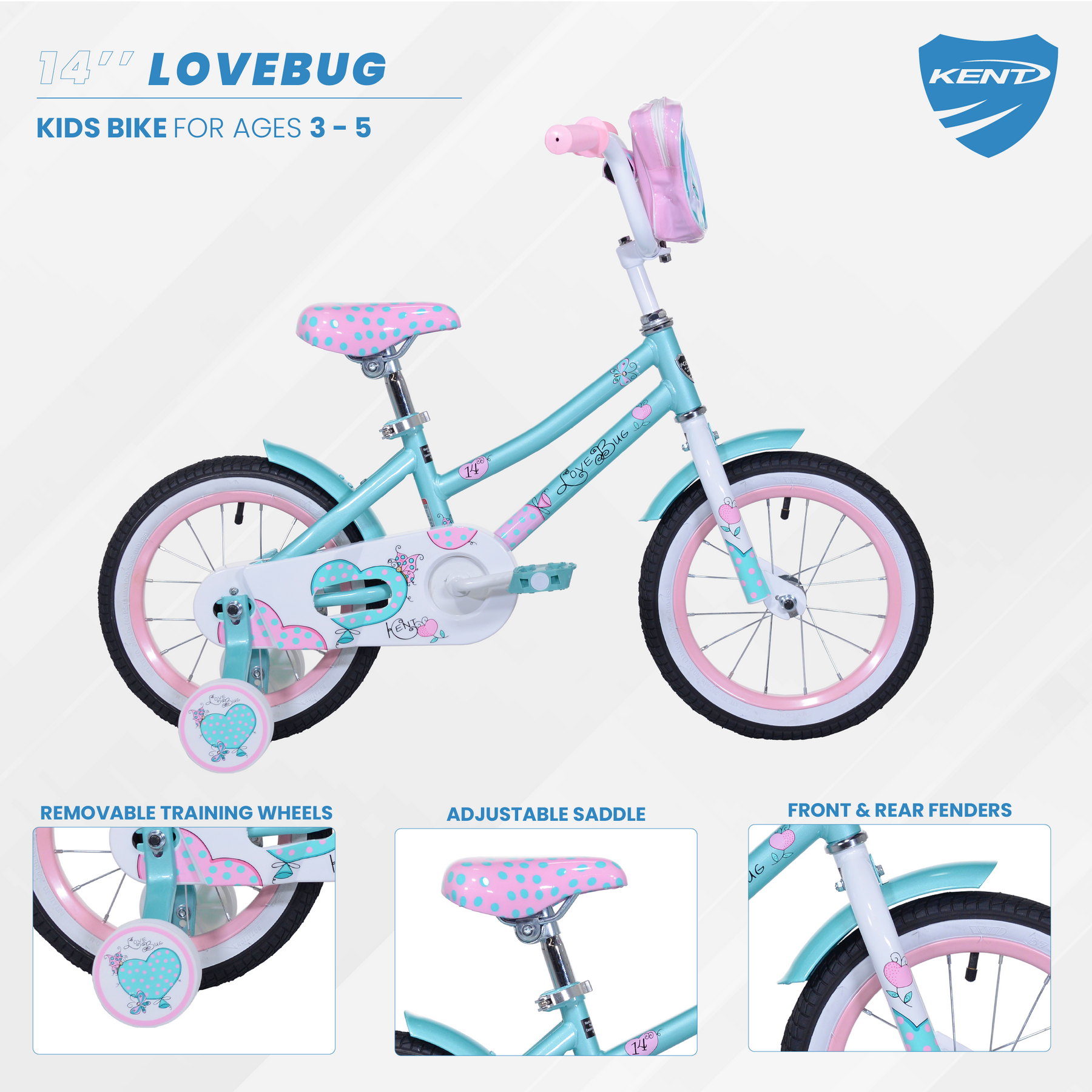 14" Kent Love Bug | Cruiser Bike for Kids Ages 3-5