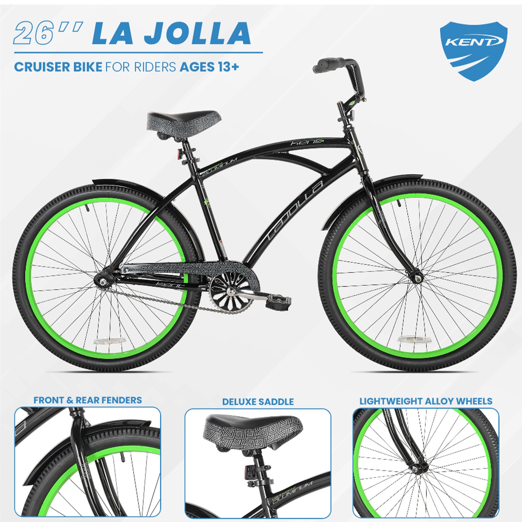 26" Kent La Jolla | Cruiser Bike for Men Ages 13+