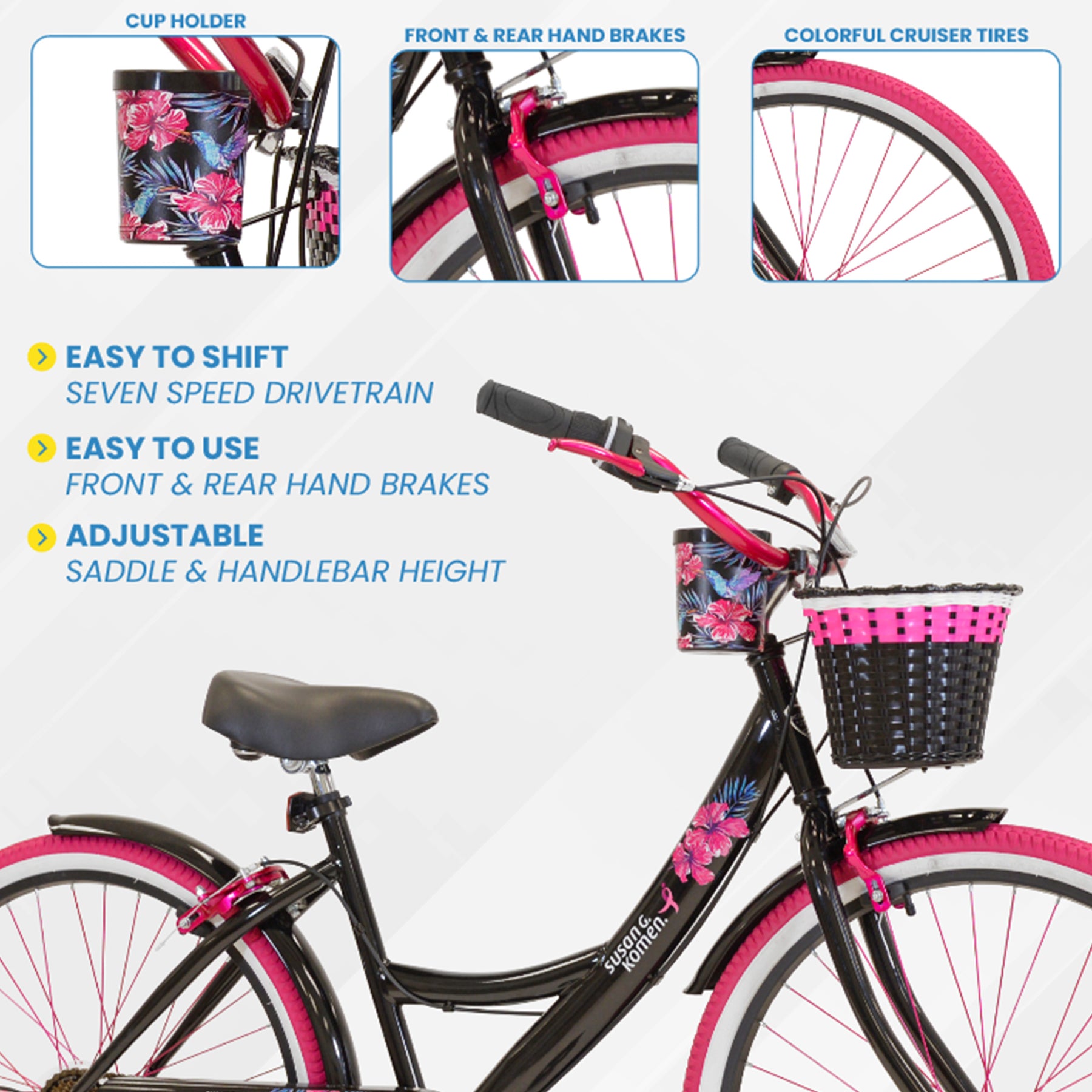 26" Susan G. Komen® Floral | Cruiser Bike for Women Ages 13+