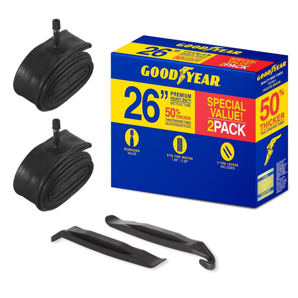 Goodyear Heavy Duty Bike Inner Tube 2 Pack 26